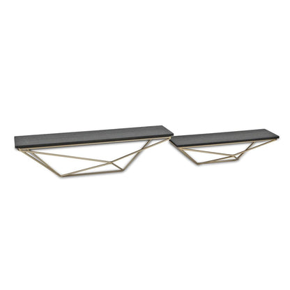 Set Of Two Black And Gold Wood And Metal Modern Wall Mounted Accent Shelves HomeRoots