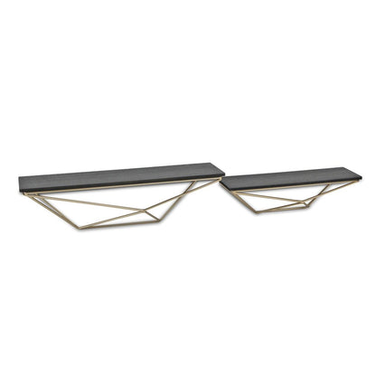 Set Of Two Black And Gold Wood And Metal Modern Wall Mounted Accent Shelves HomeRoots