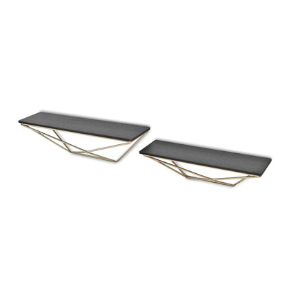Set Of Two Black And Gold Wood And Metal Modern Wall Mounted Accent Shelves HomeRoots