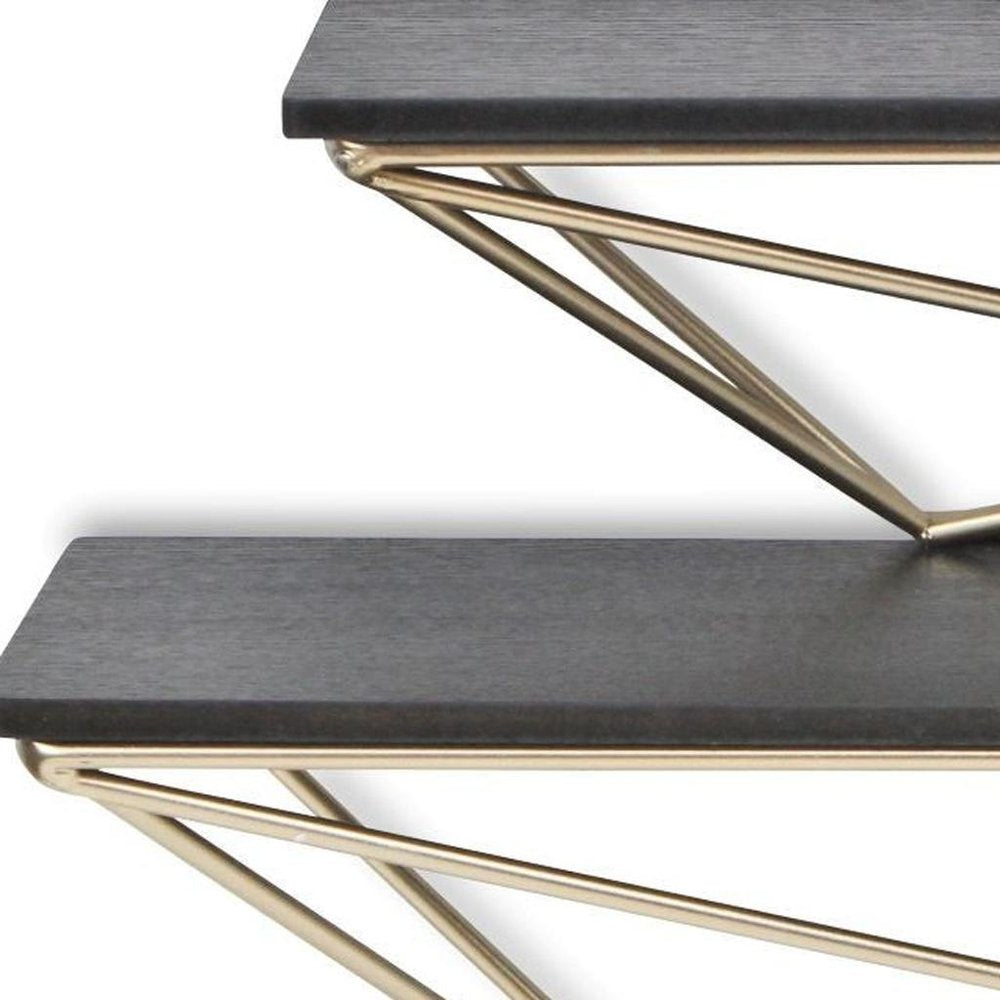 Set Of Two Black And Gold Wood And Metal Modern Wall Mounted Accent Shelves HomeRoots