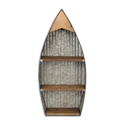 23" Brown And Gray Galvanized Metal And Wood Wall Mounted Boat Shelf HomeRoots