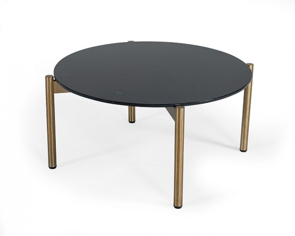 36" Black and Gold Faux Marble And Steel Round Coffee Table HomeRoots