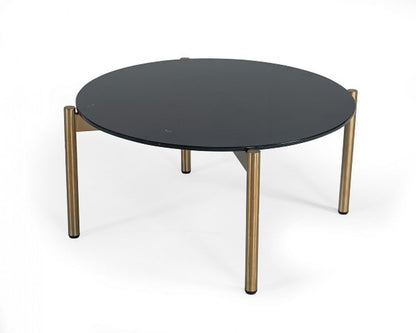 36" Black and Gold Faux Marble And Steel Round Coffee Table HomeRoots