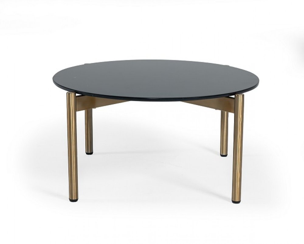 36" Black and Gold Faux Marble And Steel Round Coffee Table HomeRoots