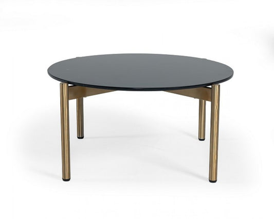 36" Black and Gold Faux Marble And Steel Round Coffee Table HomeRoots