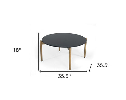 36" Black and Gold Faux Marble And Steel Round Coffee Table HomeRoots