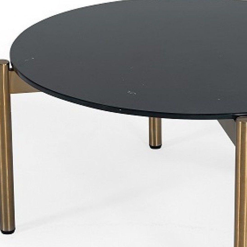 36" Black and Gold Faux Marble And Steel Round Coffee Table HomeRoots