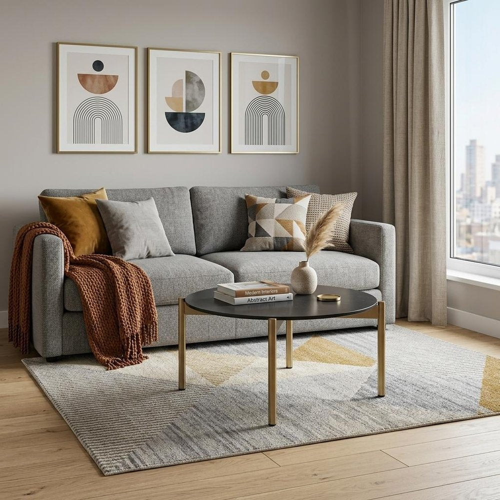 36" Black and Gold Faux Marble And Steel Round Coffee Table HomeRoots