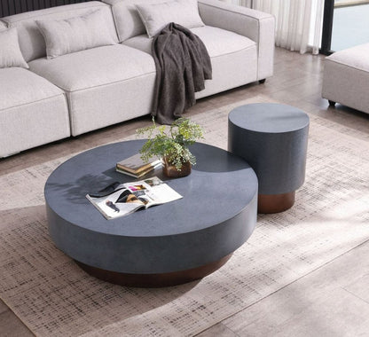 48" Gray and Brown Steel And Copper Round Drum Coffee Table HomeRoots