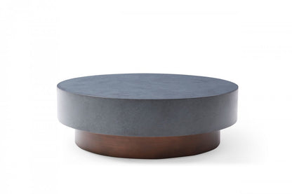 48" Antique Copper And Grey Steel Round Coffee Table