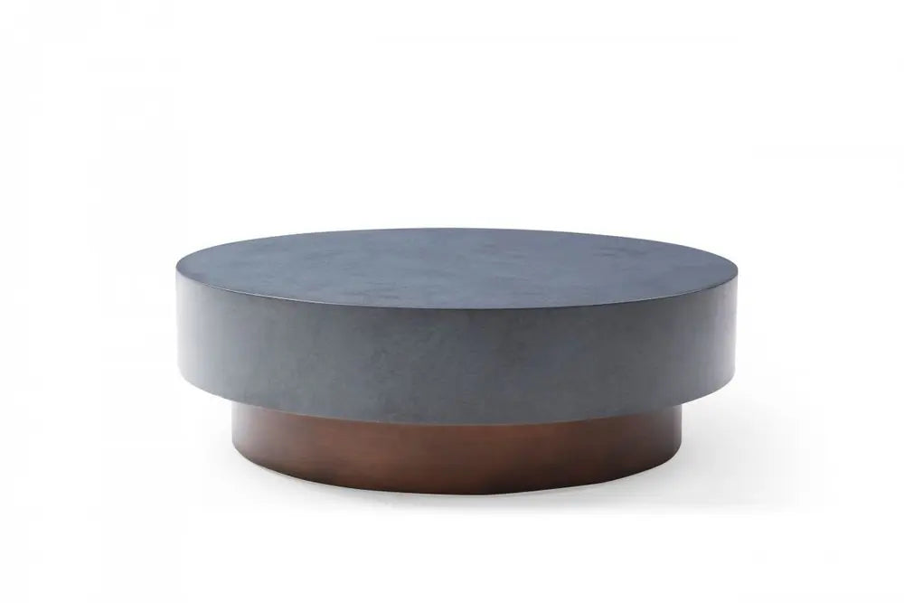 48" Gray and Brown Steel And Copper Round Drum Coffee Table HomeRoots