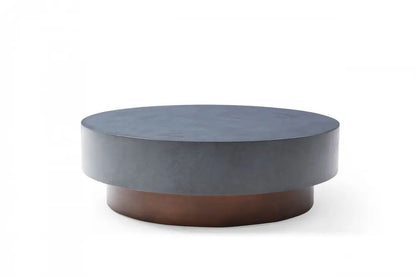 48" Gray and Brown Steel And Copper Round Drum Coffee Table HomeRoots