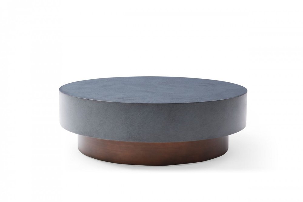 48" Gray and Brown Steel And Copper Round Drum Coffee Table HomeRoots