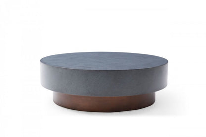 48" Gray and Brown Steel And Copper Round Drum Coffee Table HomeRoots