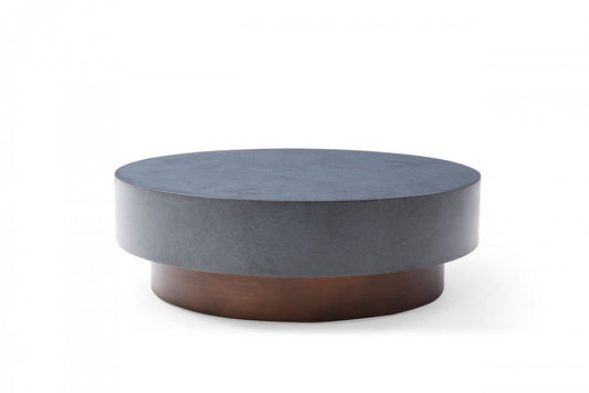 48" Gray and Brown Steel And Copper Round Drum Coffee Table HomeRoots