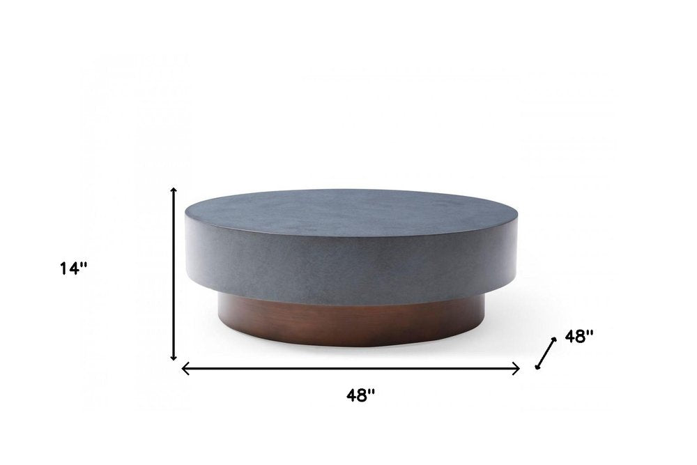 48" Gray and Brown Steel And Copper Round Drum Coffee Table HomeRoots