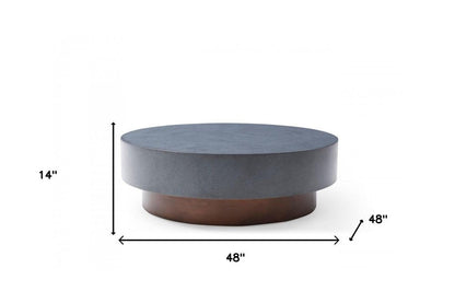 48" Gray and Brown Steel And Copper Round Drum Coffee Table HomeRoots