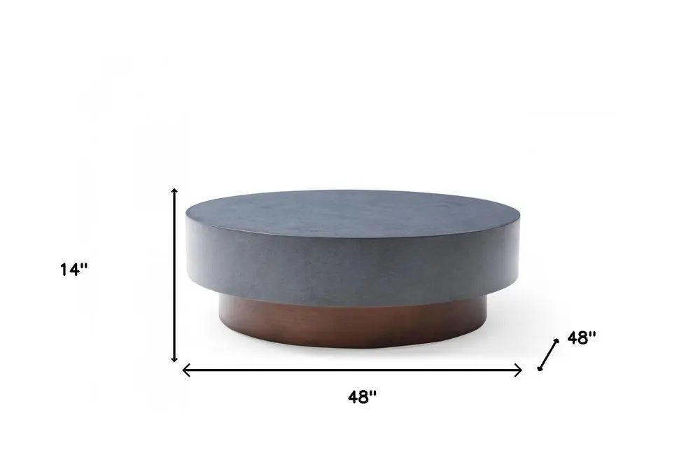 48" Gray and Brown Steel And Copper Round Drum Coffee Table HomeRoots