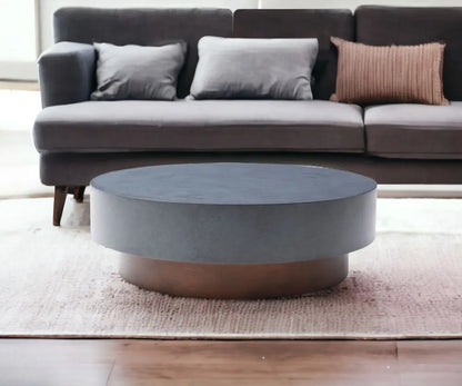 48" Gray and Brown Steel And Copper Round Drum Coffee Table HomeRoots