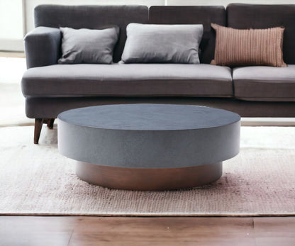 48" Gray and Brown Steel And Copper Round Drum Coffee Table HomeRoots