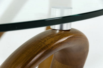 45" Clear and Brown Glass And Solid Wood Round Abstract Coffee Table HomeRoots