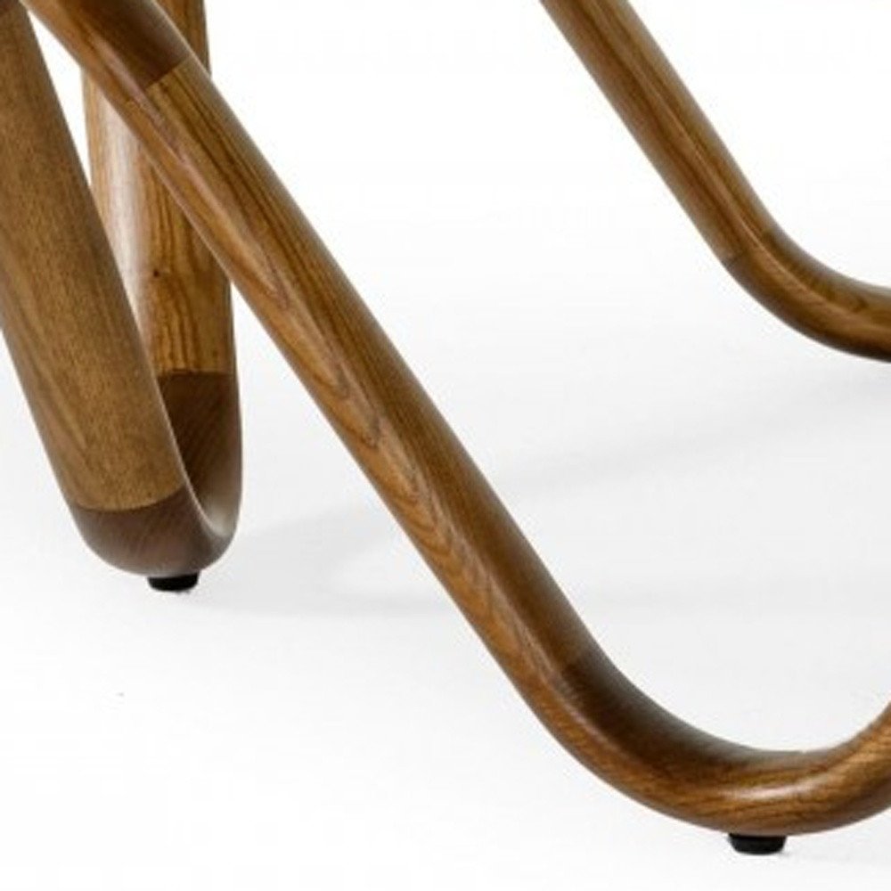 45" Clear and Brown Glass And Solid Wood Round Abstract Coffee Table — view 4