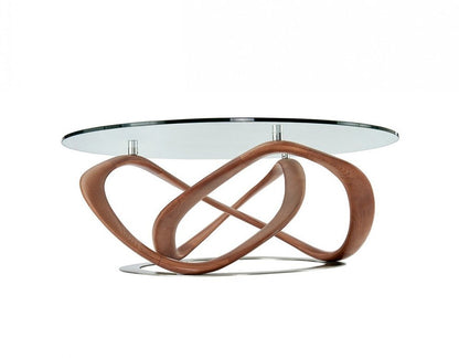 39" Clear and Brown Glass And Solid Wood Round Abstract Coffee Table HomeRoots