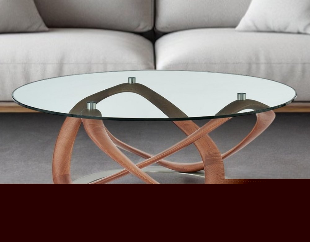 39" Clear and Brown Glass And Solid Wood Round Abstract Coffee Table HomeRoots