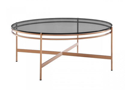 35" Gray and Gold Glass And Stainless Steel Round Coffee Table HomeRoots