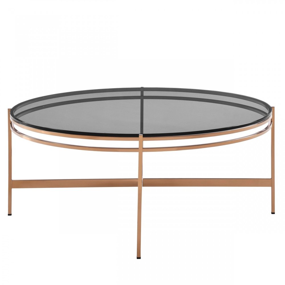 35" Gray and Gold Glass And Stainless Steel Round Coffee Table HomeRoots