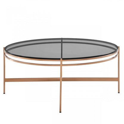35" Gray and Gold Glass And Stainless Steel Round Coffee Table HomeRoots