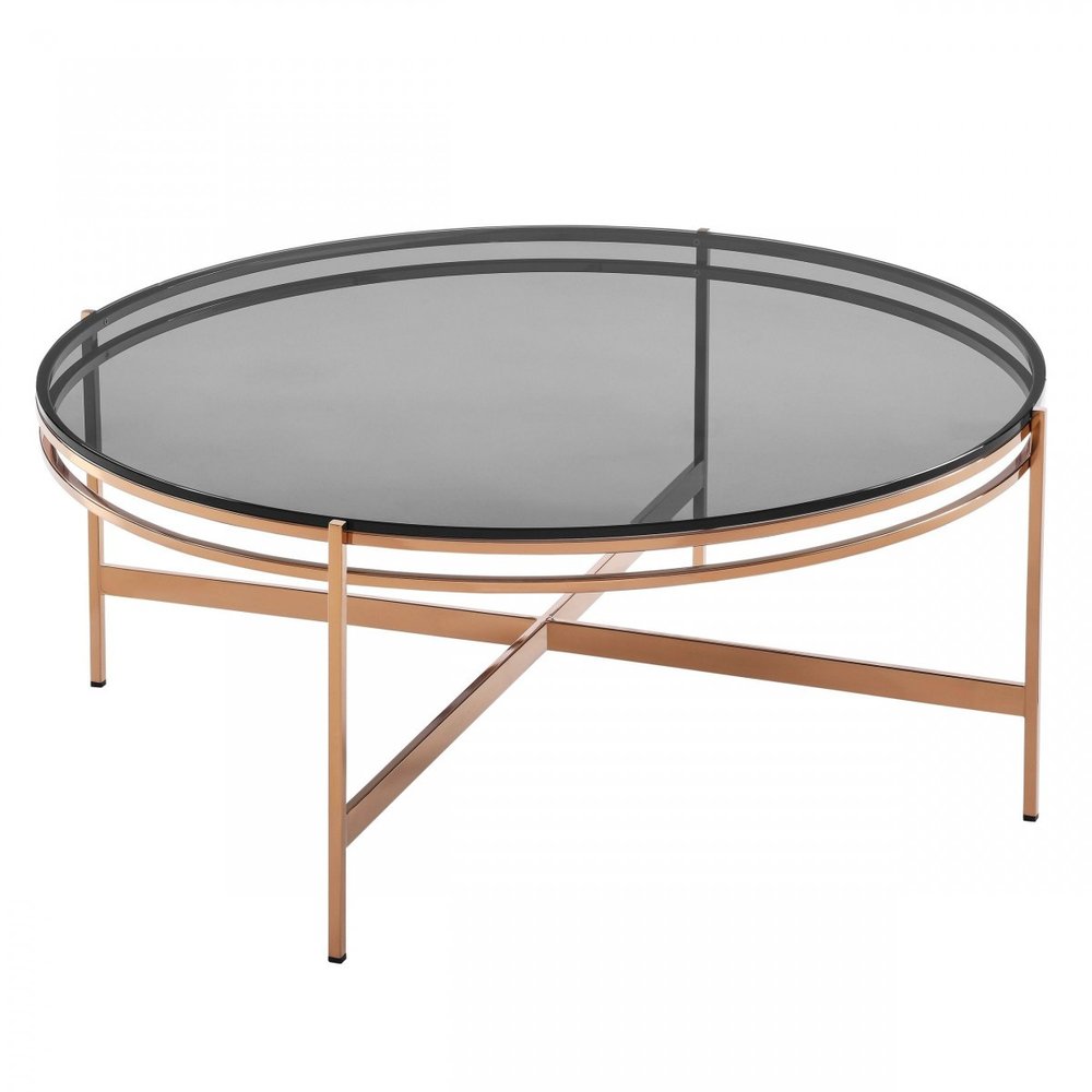 35" Gray and Gold Glass And Stainless Steel Round Coffee Table HomeRoots