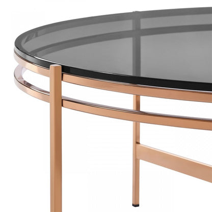 35" Gray and Gold Glass And Stainless Steel Round Coffee Table HomeRoots