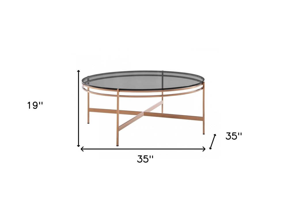 35" Gray and Gold Glass And Stainless Steel Round Coffee Table HomeRoots