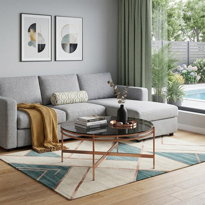 35" Gray and Gold Glass And Stainless Steel Round Coffee Table HomeRoots