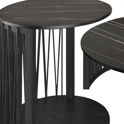 Set of Two Black Faux Marble And Solid Wood Round Abstract Nested Coffee Tables HomeRoots