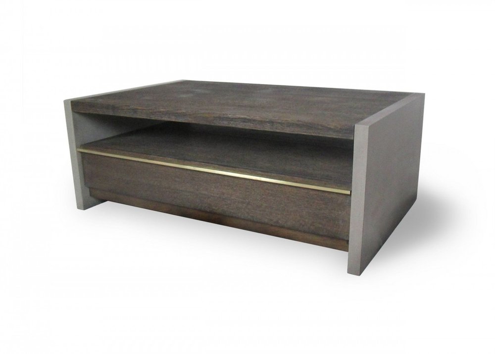 47" Brown and Dark Gray Solid Wood And Concrete Block Coffee Table With Drawer And Shelf HomeRoots