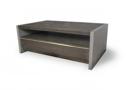 47" Brown and Dark Gray Solid Wood And Concrete Block Coffee Table With Drawer And Shelf HomeRoots