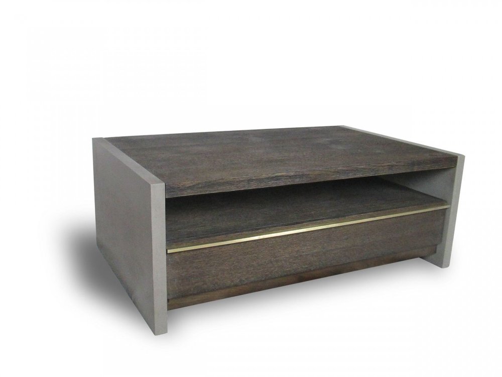 47" Brown and Dark Gray Solid Wood And Concrete Block Coffee Table With Drawer And Shelf HomeRoots