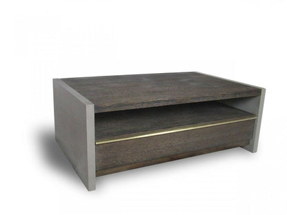 47" Brown and Dark Gray Solid Wood And Concrete Block Coffee Table With Drawer And Shelf HomeRoots