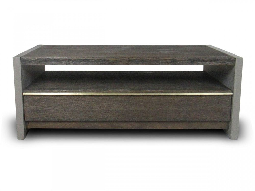 47" Brown and Dark Gray Solid Wood And Concrete Block Coffee Table With Drawer And Shelf HomeRoots