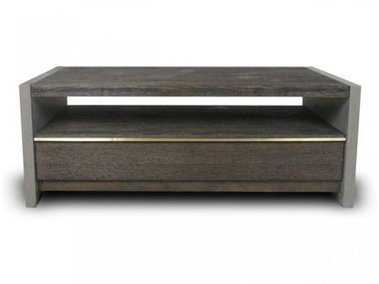 47" Brown and Dark Gray Solid Wood And Concrete Block Coffee Table With Drawer And Shelf HomeRoots
