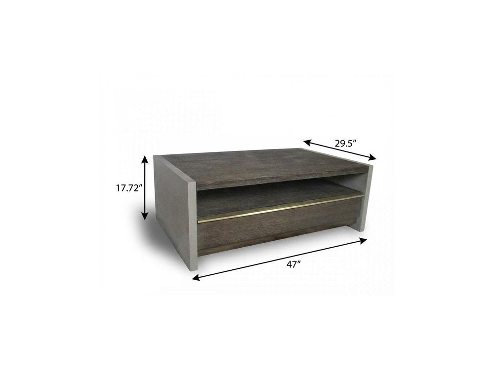 47" Brown and Dark Gray Solid Wood And Concrete Block Coffee Table With Drawer And Shelf HomeRoots