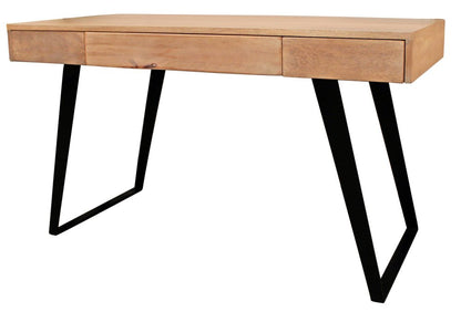 54" Natural and Black Solid Wood Writing Desk With Three Drawers HomeRoots