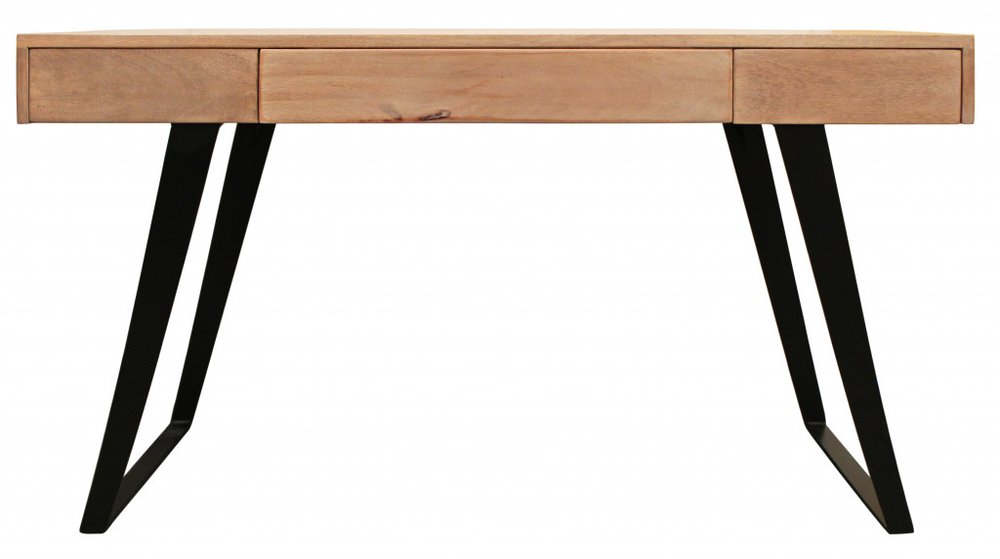 54" Natural and Black Solid Wood Writing Desk With Three Drawers HomeRoots