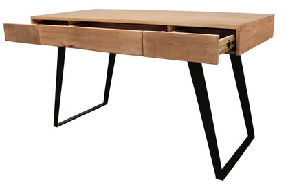 54" Natural and Black Solid Wood Writing Desk With Three Drawers HomeRoots