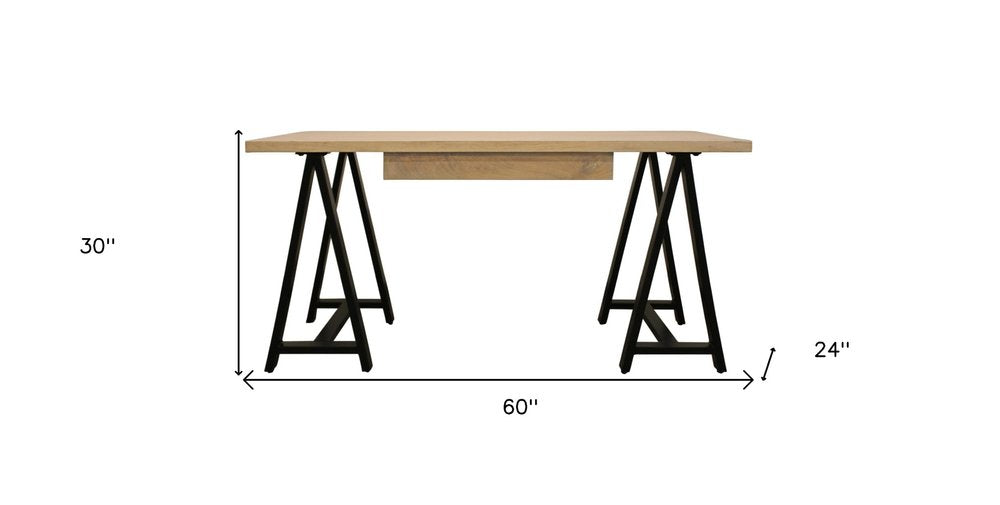 60" Ivory and Black Solid Wood Executive Desk HomeRoots