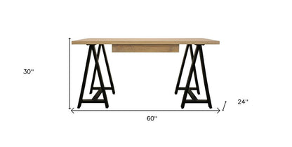 60" Ivory and Black Solid Wood Executive Desk HomeRoots