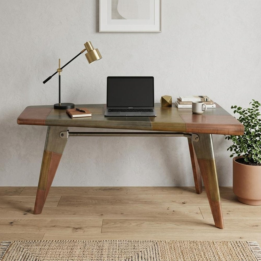 55" Copper Aluminum Writing Desk HomeRoots