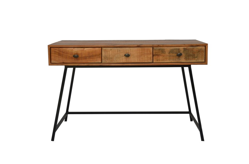 47" Natural and Black Solid Wood Writing Desk With Three Drawers HomeRoots